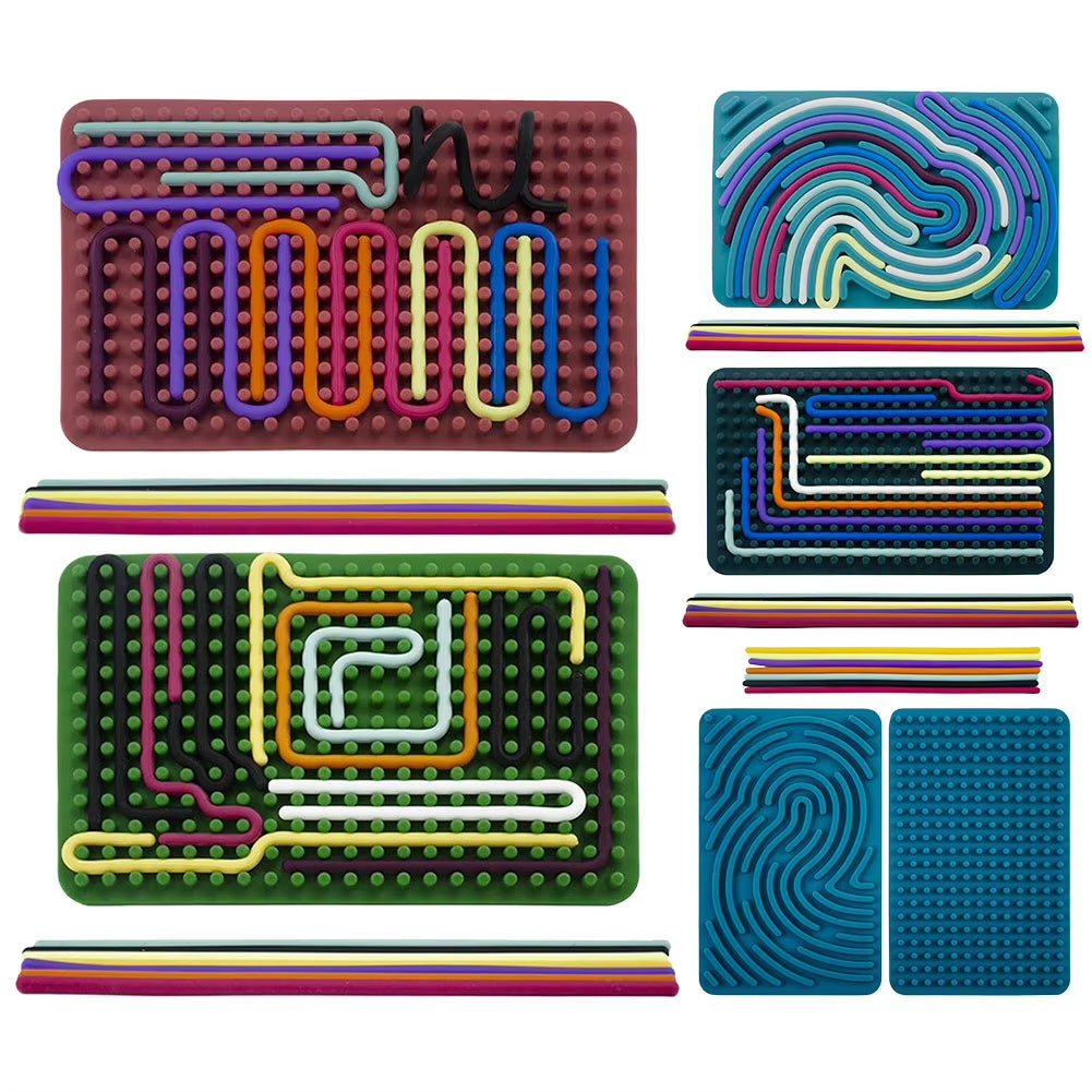 Double Side Sensory Activity Board with 11 Strings Silicone Fidget Toy Sensory Mat for Calming Stress Anxiety ADHD & Autism