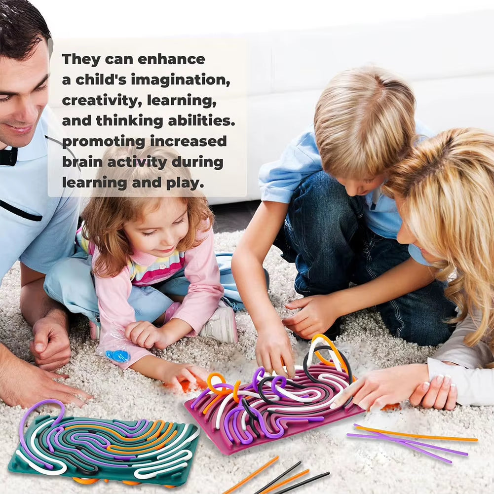Double Side Sensory Activity Board with 11 Strings Silicone Fidget Toy Sensory Mat for Calming Stress Anxiety ADHD & Autism
